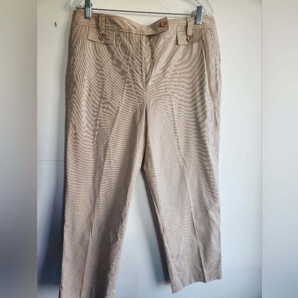 NWT Talbots Cropped Tan Stripped Cotton/Spandex Ankle Length Pants size 14